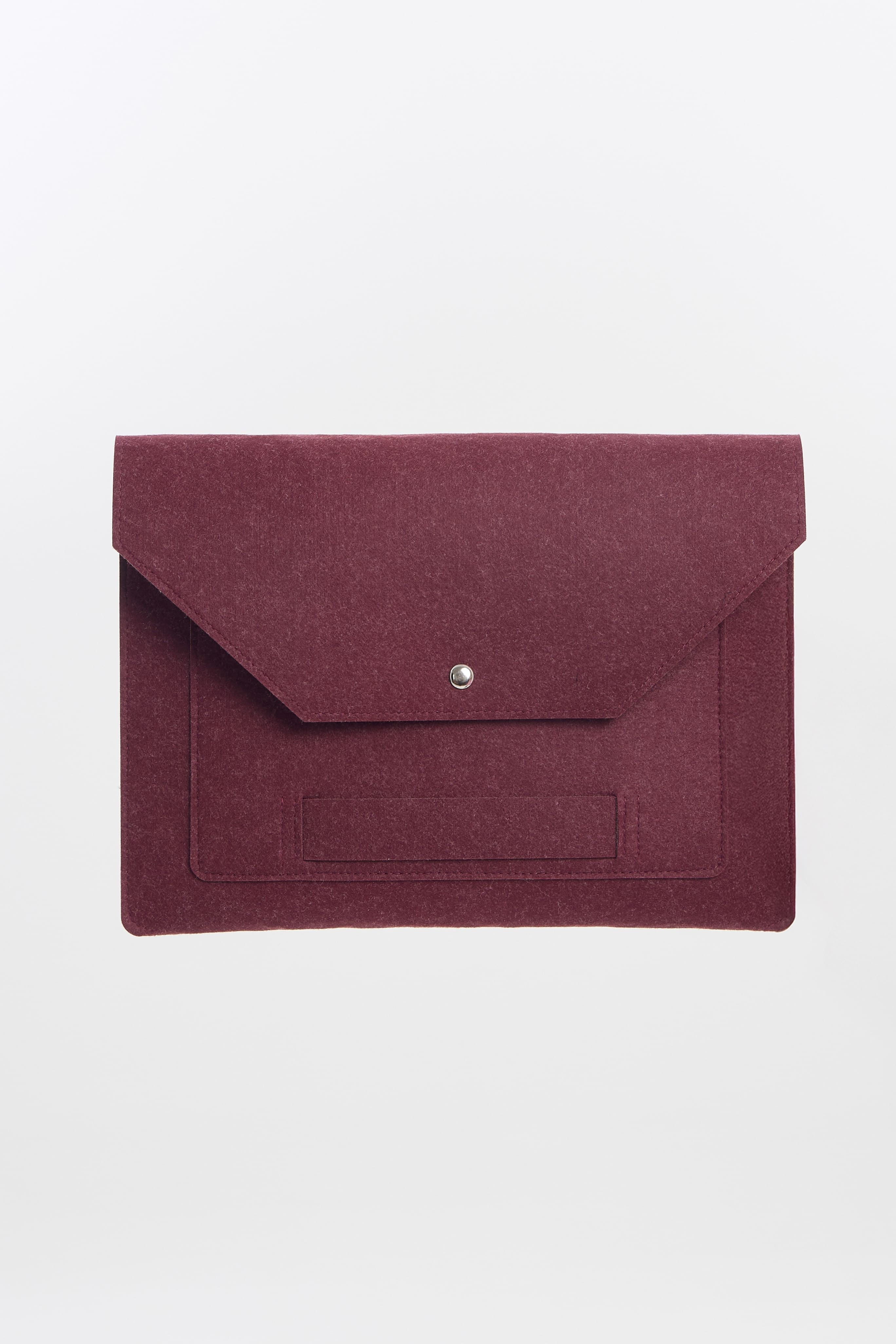 Maroon envelope laptop bag on a light gray background